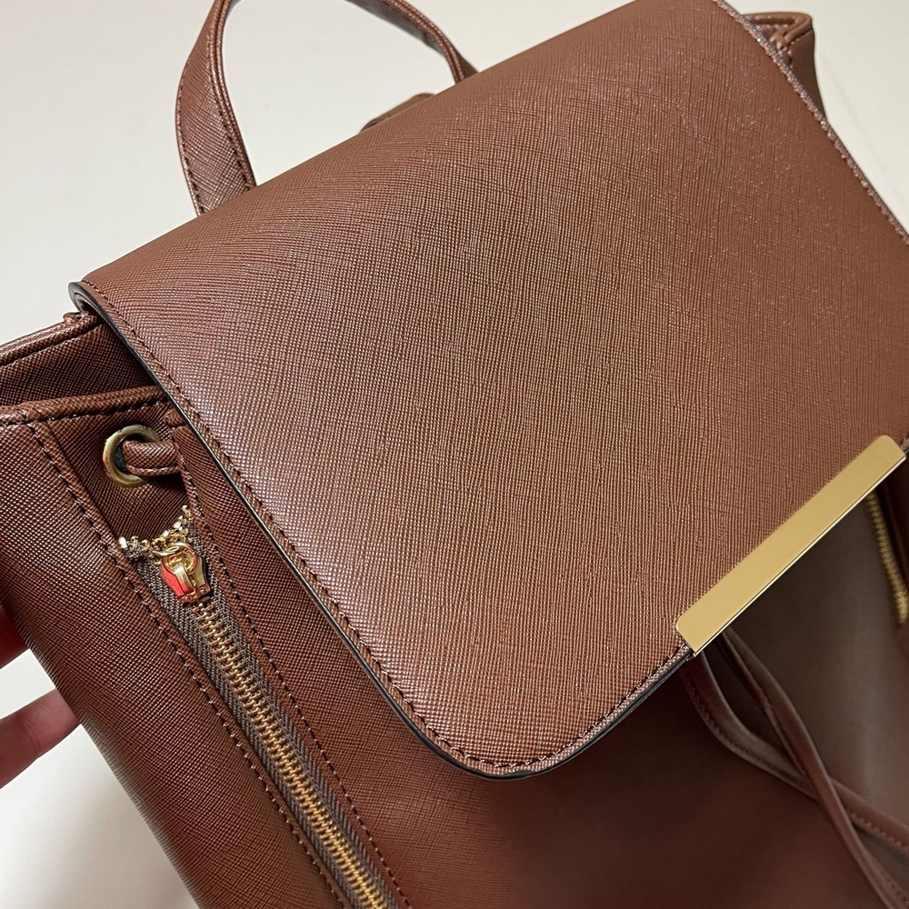 Elegant Brown Faux Leather Backpack - Picture 6 of 14